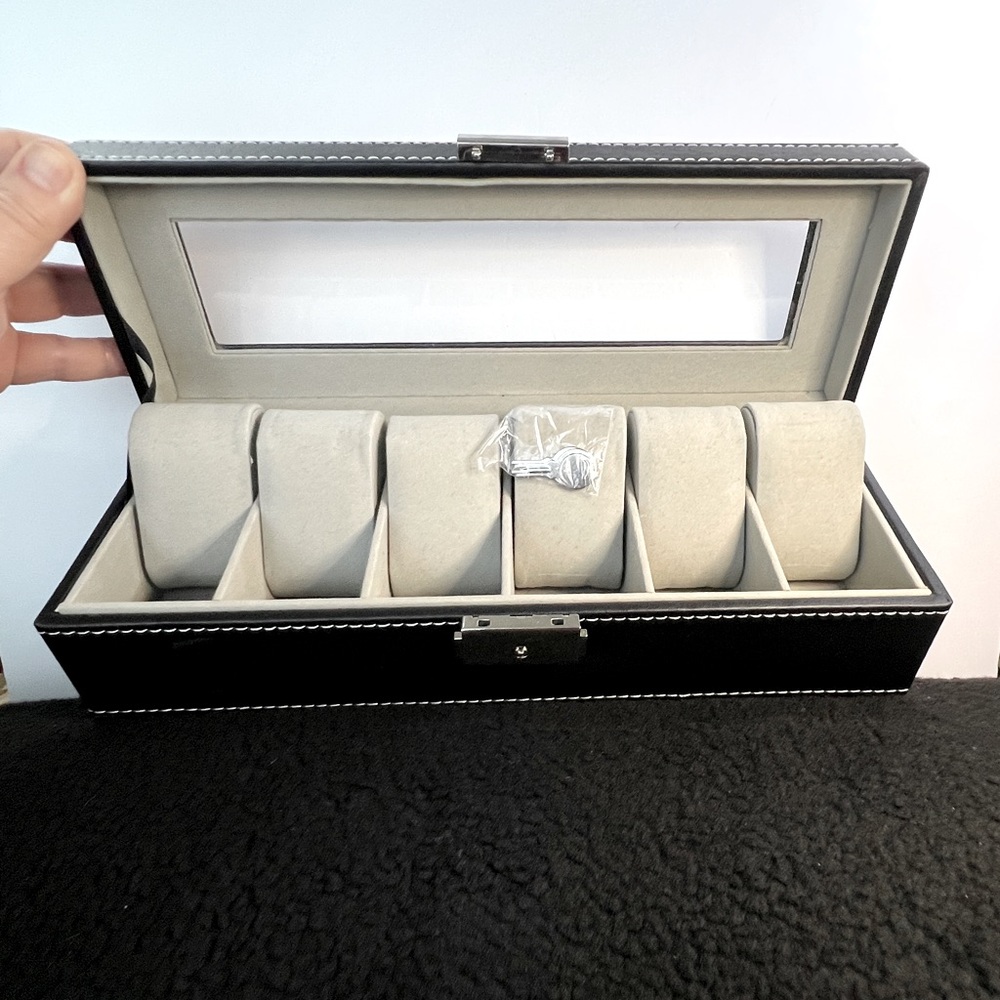 6 Grid Watch Organizer Display Case With Lock & Keys